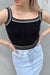 Striped trim knit tank in black — main image