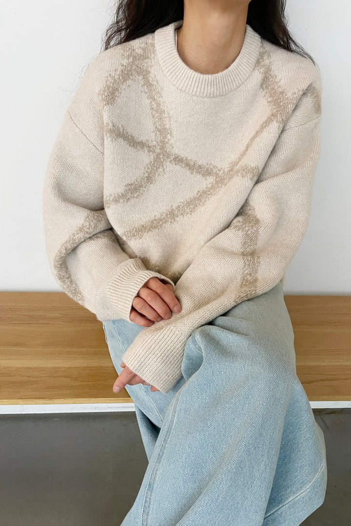 SPRAY PAINT EFFECT SWEATER in Oatmeal Intarsia — alternate angle