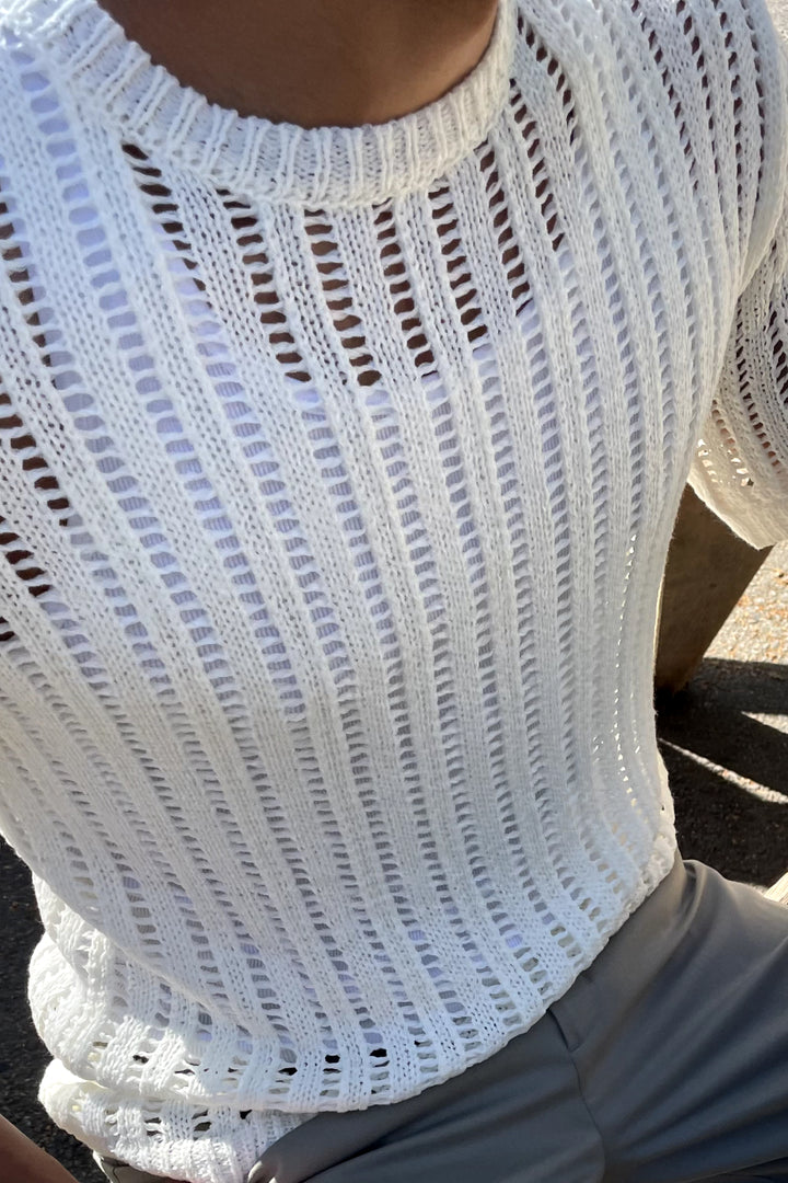 CROCHET TSHIRT in Cream — alternate angle