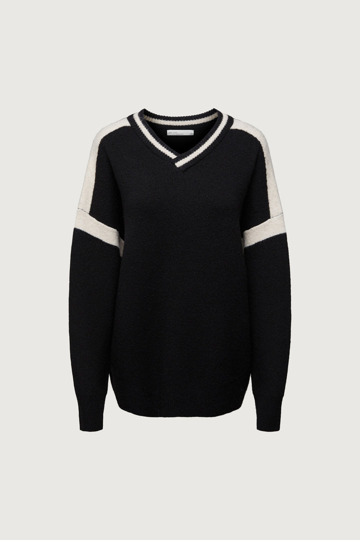 OVERSIZED RACER DETAIL SWEATER in BLACK OATMEAL — alternate angle