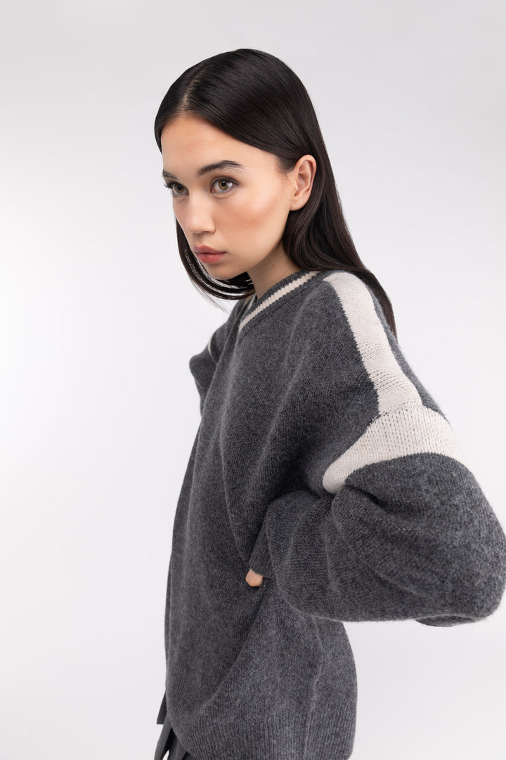 OVERSIZED RACER DETAIL SWEATER in Lava Smoke Oatmeal — alternate angle