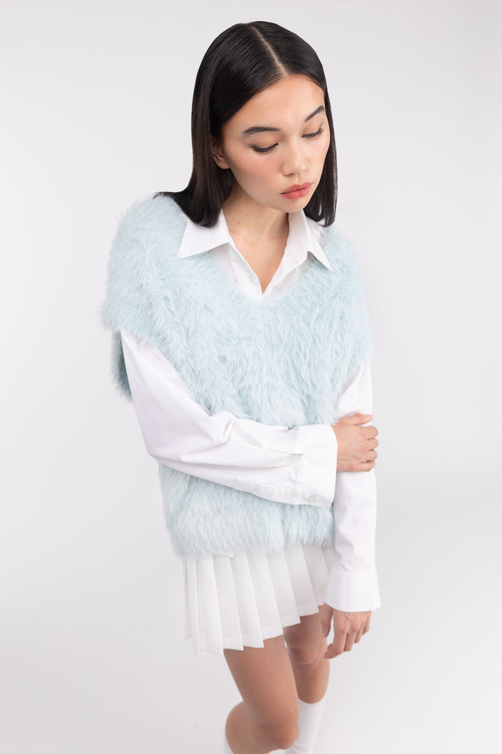 FUZZY SWEATER VEST in Ballad Blue — alternate angle