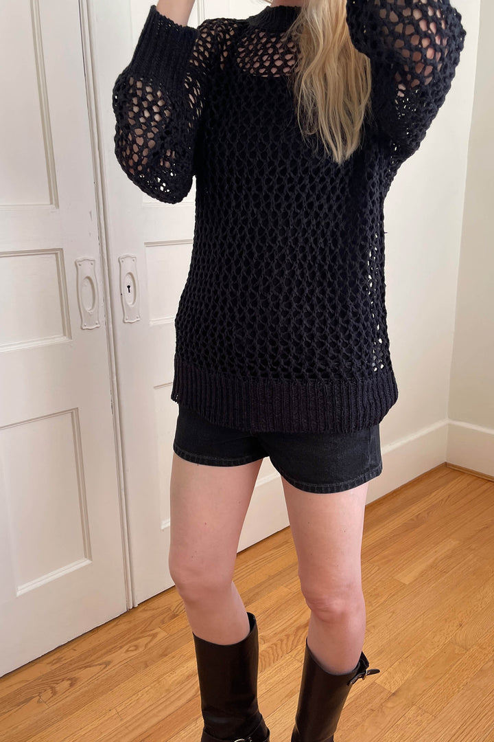OVERSIZED CROCHET SWEATER in Black — alternate angle