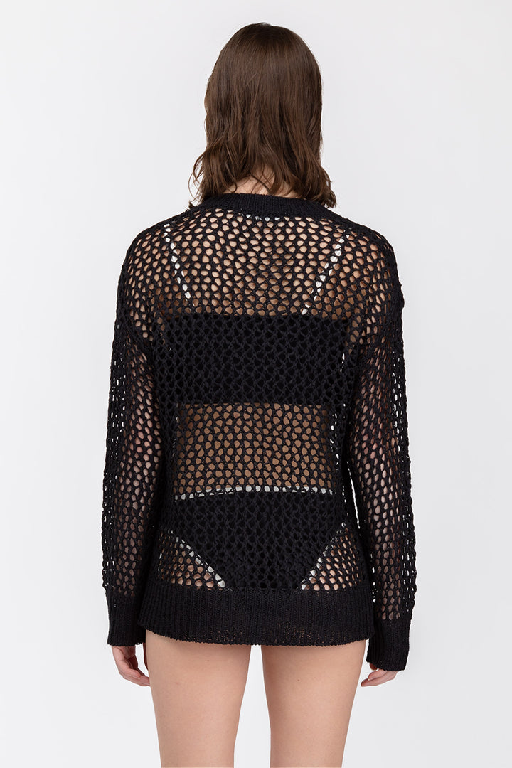 OVERSIZED CROCHET SWEATER in Black — alternate angle