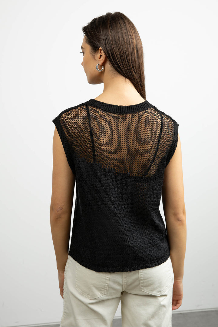 DISTRESSED SLEEVELESS SWEATER in Black — alternate angle