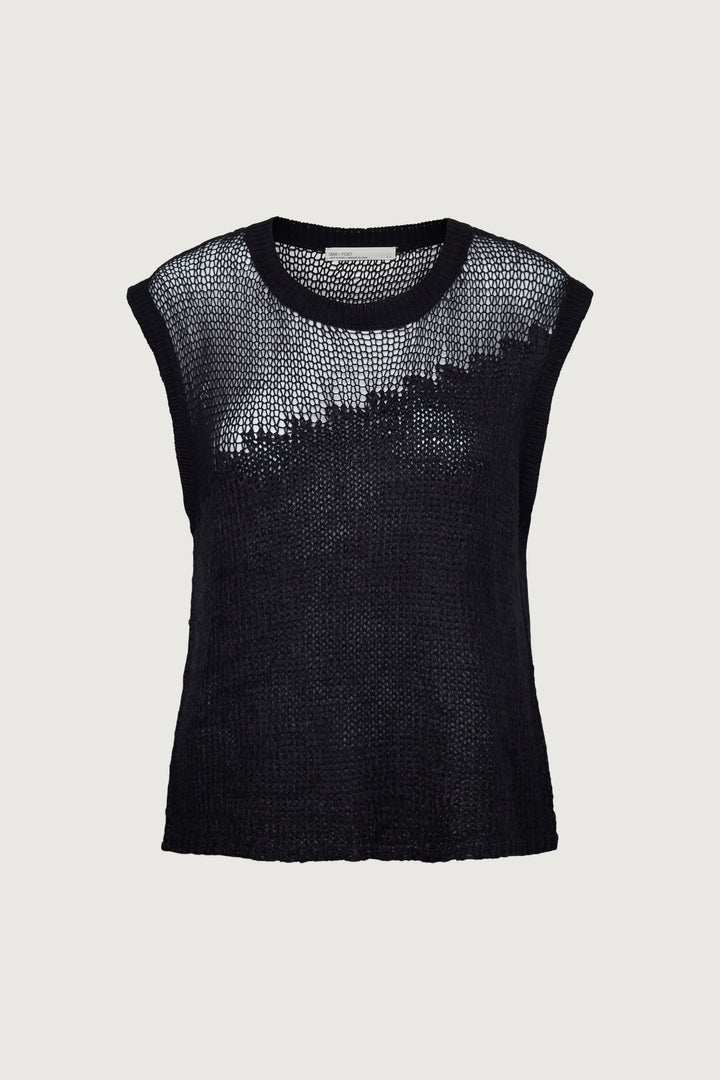 DISTRESSED SLEEVELESS SWEATER in Black — alternate angle