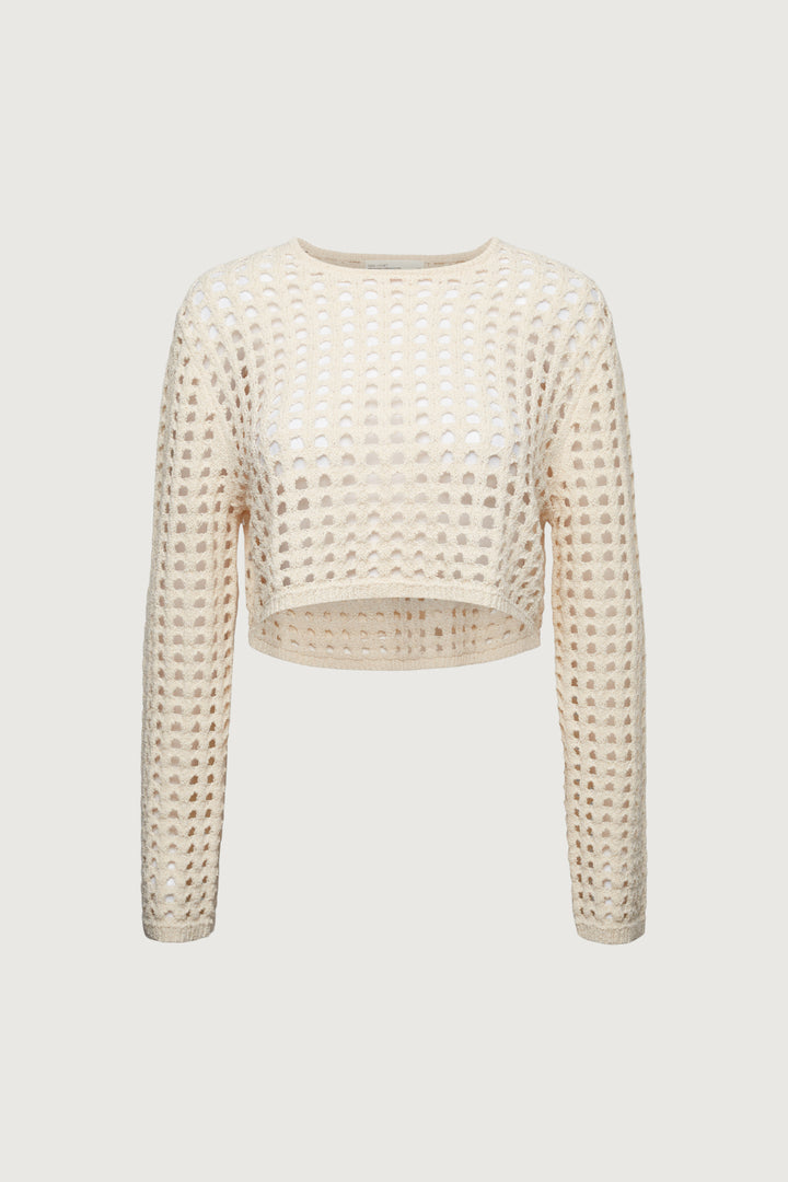CROPPED CROCHET SWEATER in Birch — alternate angle