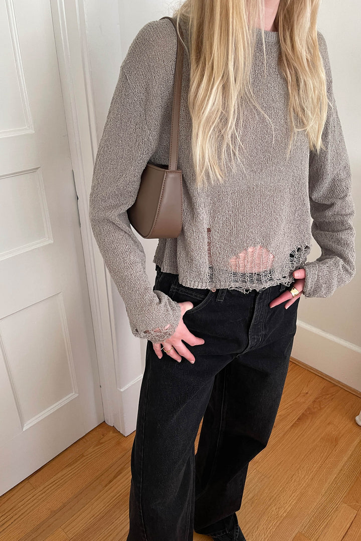OVERSIZED DISTRESSED SWEATER in Abbey Stone — alternate angle