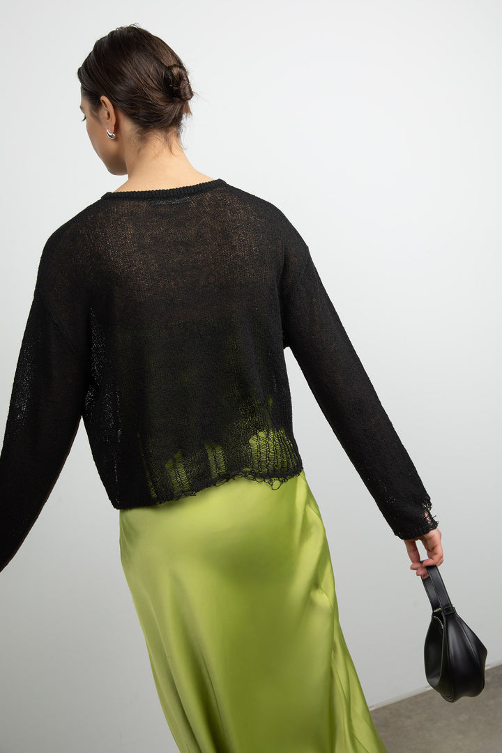 OVERSIZED DISTRESSED SWEATER in Black — alternate angle