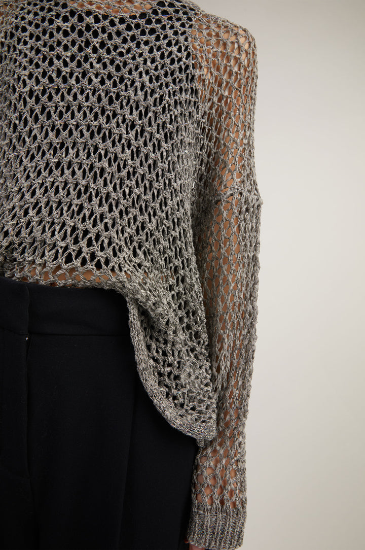 LONG SLEEVE CROCHET SWEATER in GREY — alternate angle