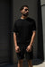 Contrast trim short sleeve sweater in black moss grey — main image