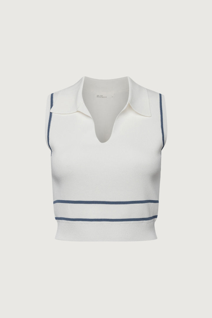 SLEEVELESS COLLARED KNIT TANK in Birch Bluefin — alternate angle