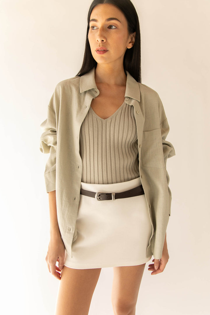 RIB-KNIT V-NECK TANK in Moss Grey — alternate angle