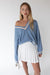 Varsity v-neck sweater in blissful blue fog — main image