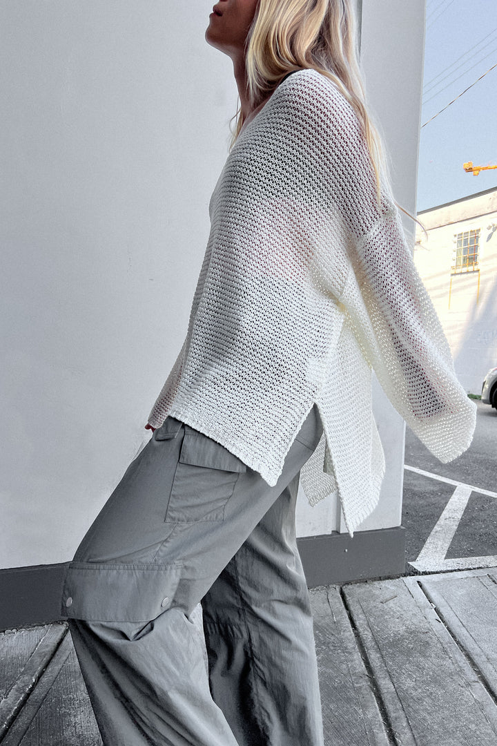 CROCHET LONG SLEEVE TOP in Ivory — alternate angle