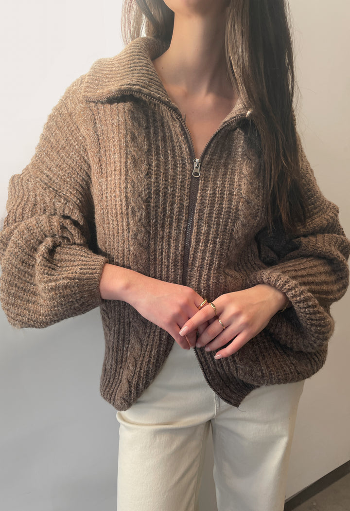 OVERSIZED ZIP-UP SWEATER in Brown — alternate angle