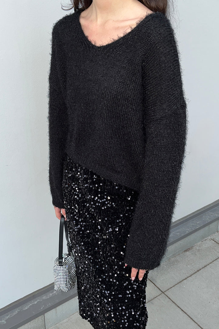 RELAXED FIT V-NECK SWEATER in Black — alternate angle