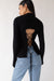 Ribbed sweater with tie-back design in black — main image
