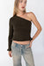 Fitted one sleeve sweater in dark moss green — main image