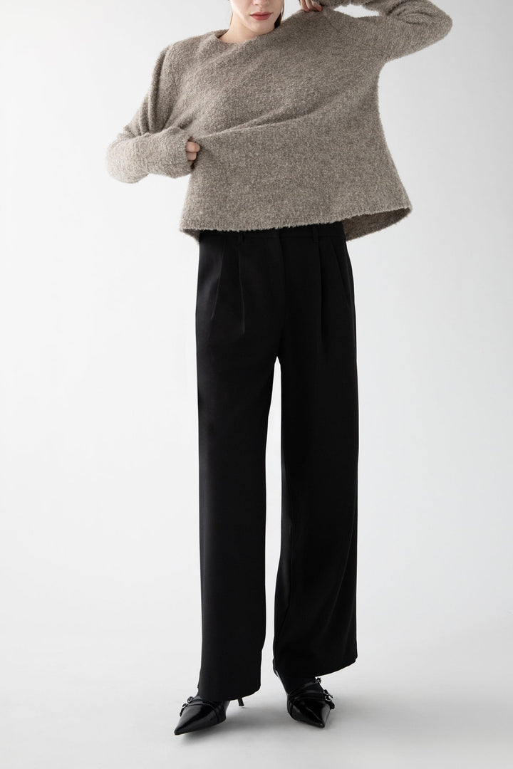 BOUCLE KNIT CREWNECK SWEATER in Taupe — alternate angle