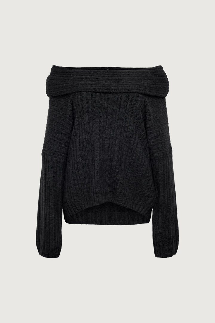 OVERSIZED SLOUCHY OFF THE SHOULDER SWEATER in Black — alternate angle
