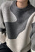 Oversized intarsia knit crewneck sweater in dark grey intarsia — main image