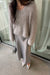 Fuzzy v-neck sweater in beige — main image