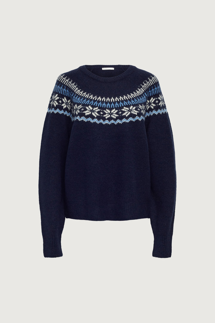 FAIR ISLE CREWNECK SWEATER in Navy Fair Isle — alternate angle