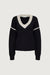 Cropped contrast v-neck sweater in black cream — main image