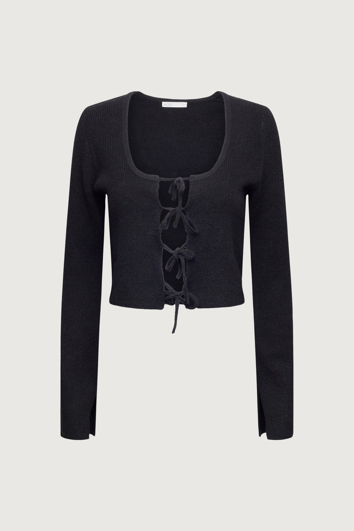 TIE FRONT SWEATER in Black — alternate angle