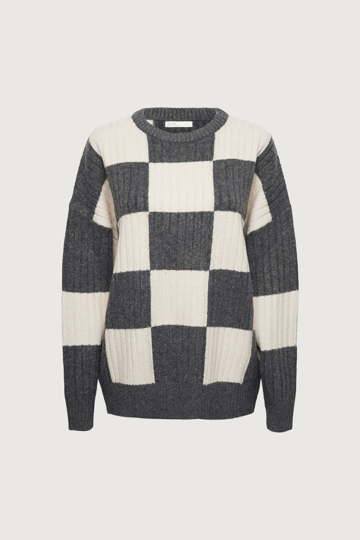 RIB-KNIT CHECKERED SWEATER in Heather Lava Smoke Fog Check — alternate angle
