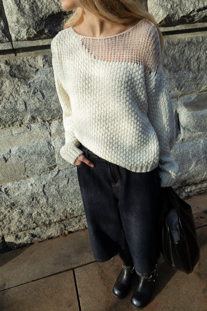 DISTRESSED DETAIL SWEATER in Birch — alternate angle