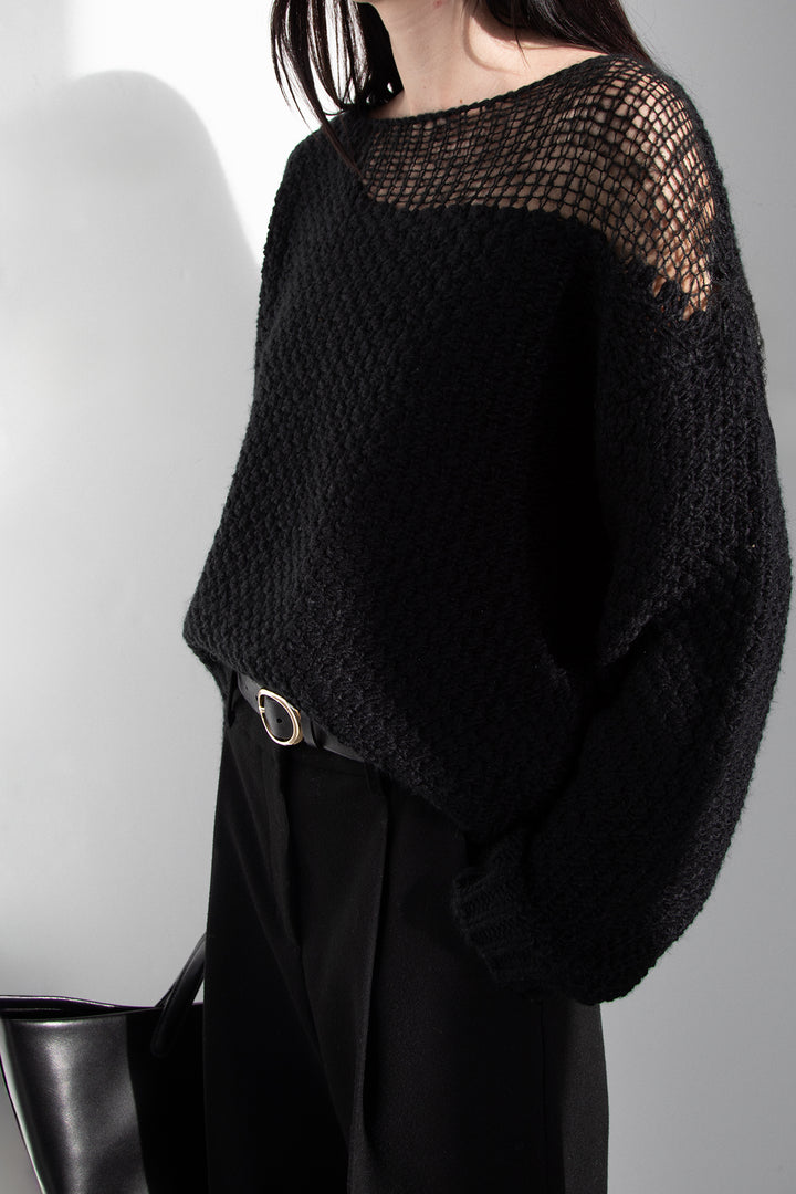 DISTRESSED DETAIL SWEATER in Black — alternate angle