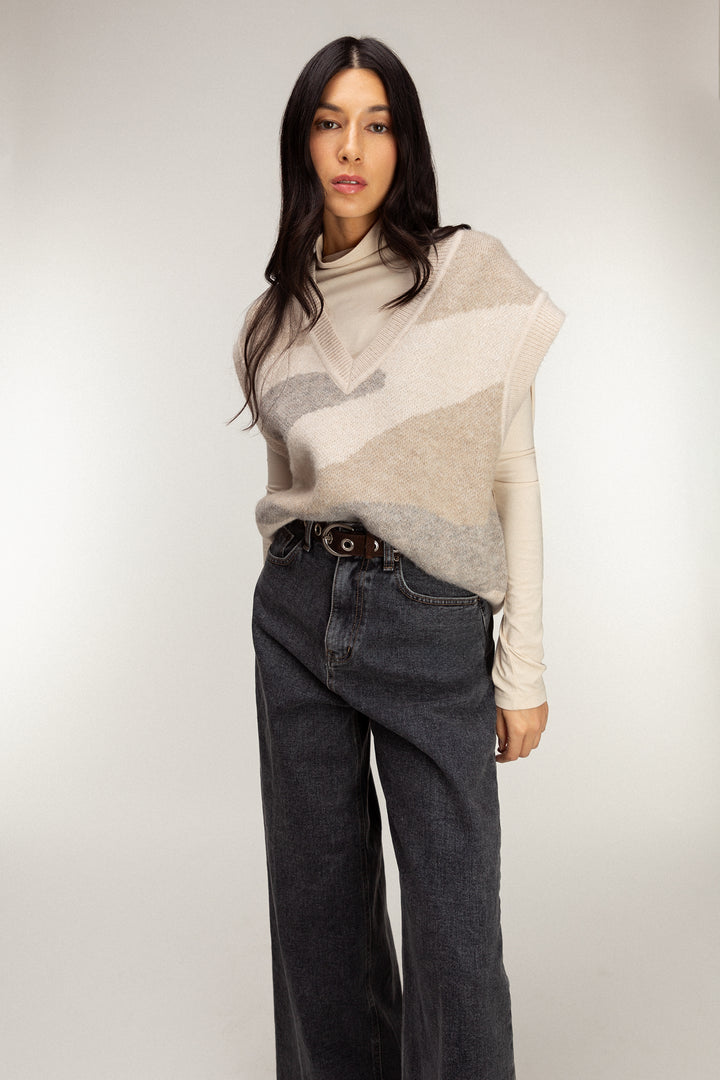 INTARSIA KNIT SWEATER VEST in Taupe Intarsia — alternate angle