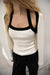 Contrast trim knit bolero & tank two piece set in cream black — main image
