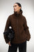 High-neckline cable knit zip-up cardigan in chestnut — main image