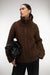 High-neckline cable knit zip-up cardigan in chestnut — main image