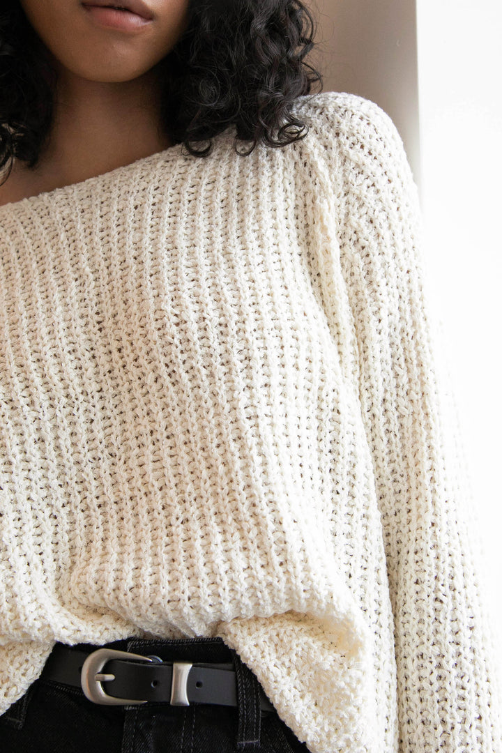 RELAXED FIT CROCHET SWEATER in Oatmeal — alternate angle