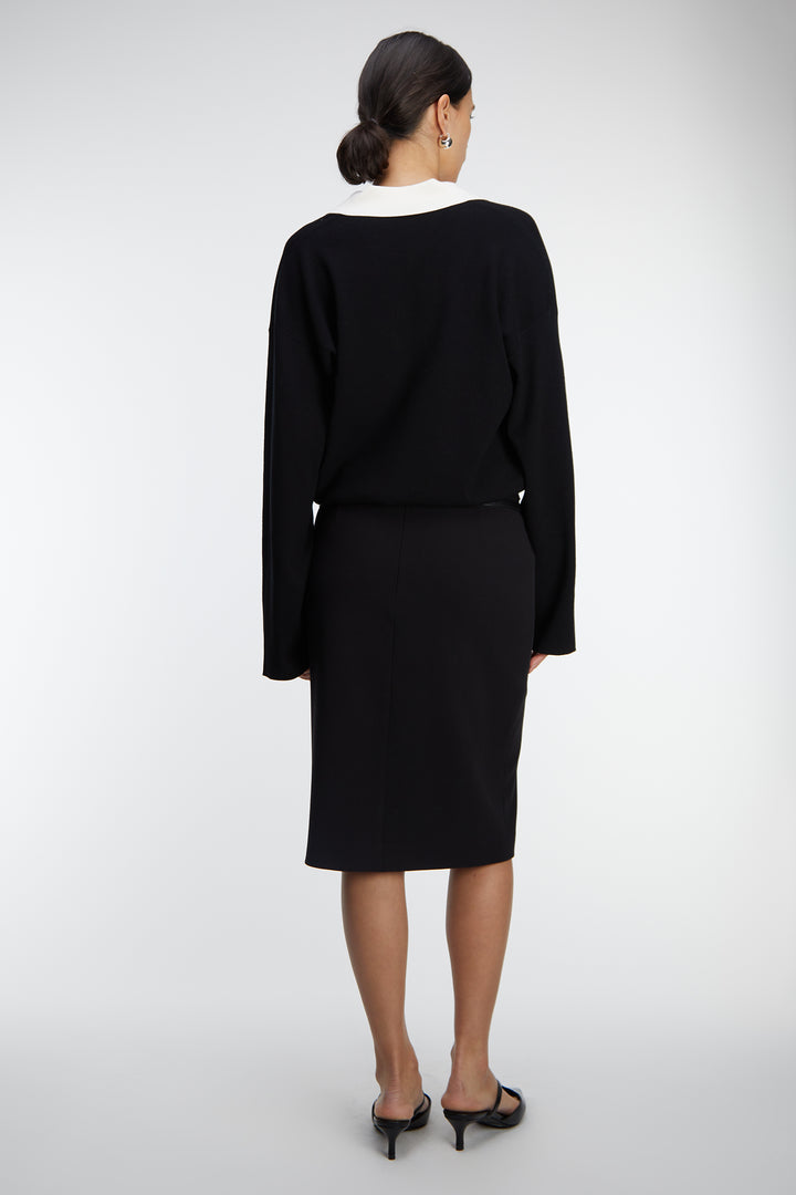 CONTRAST COLLARED SWEATER in Black Snow — alternate angle