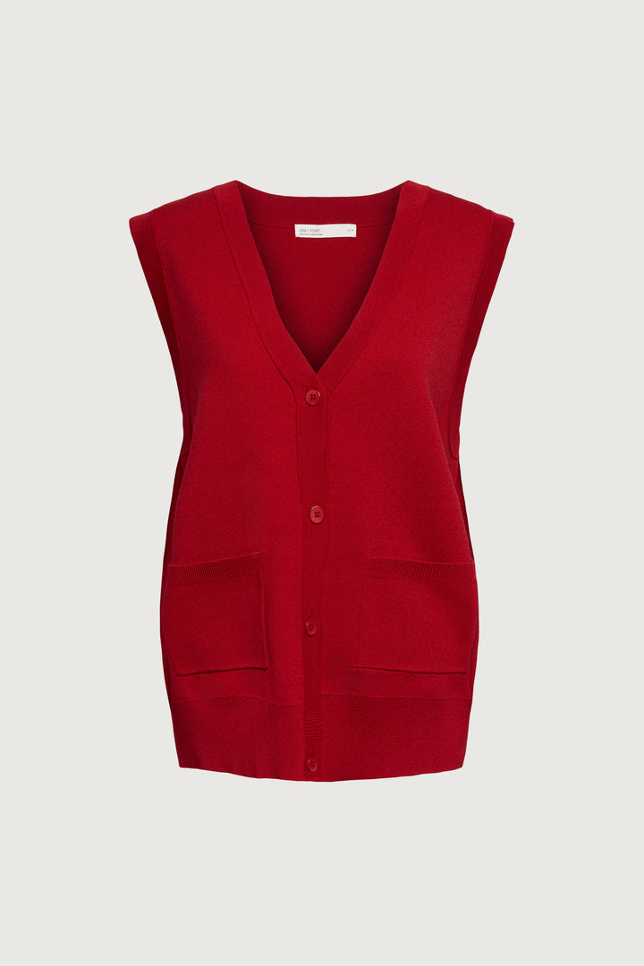 BUTTON FRONT SWEATER VEST in Cherry — alternate angle