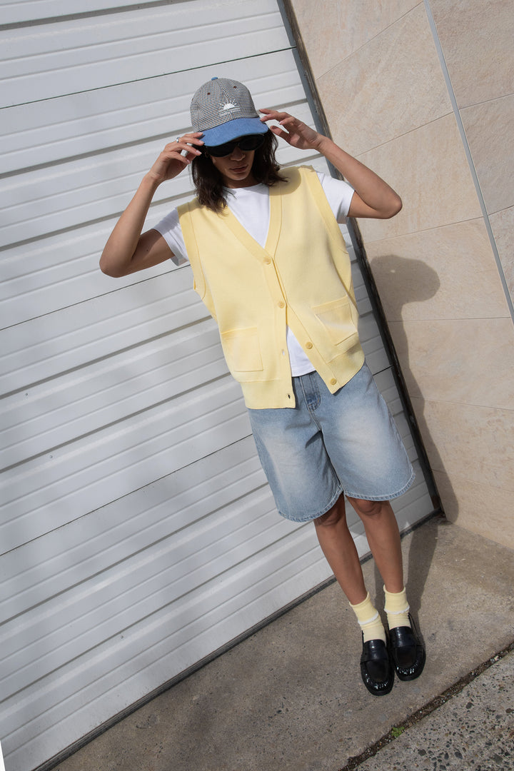 BUTTON FRONT SWEATER VEST in Flan — alternate angle