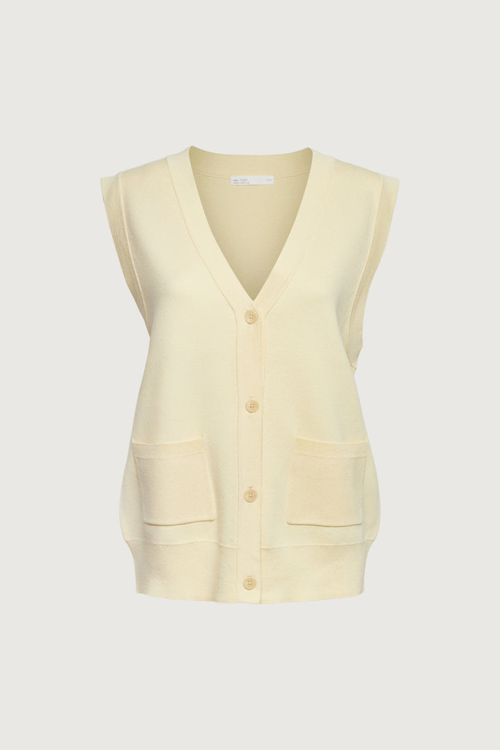BUTTON FRONT SWEATER VEST in Flan — alternate angle