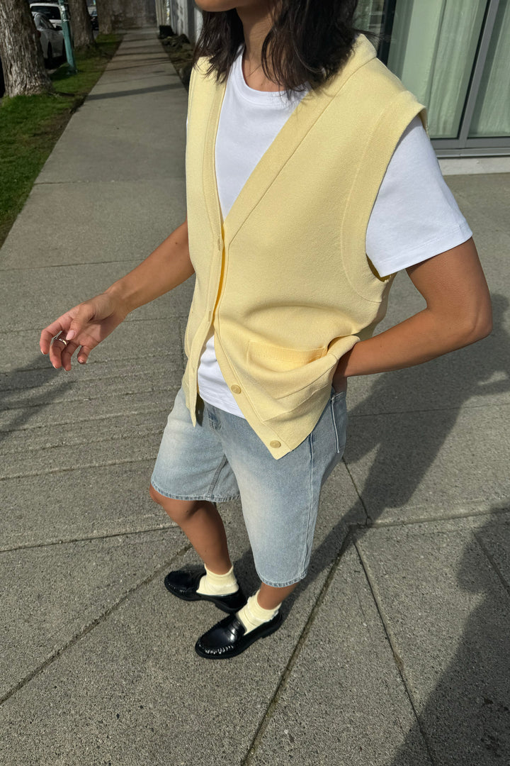 BUTTON FRONT SWEATER VEST in Flan — alternate angle