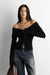 Two-way zip front off shoulder sweater in black — main image