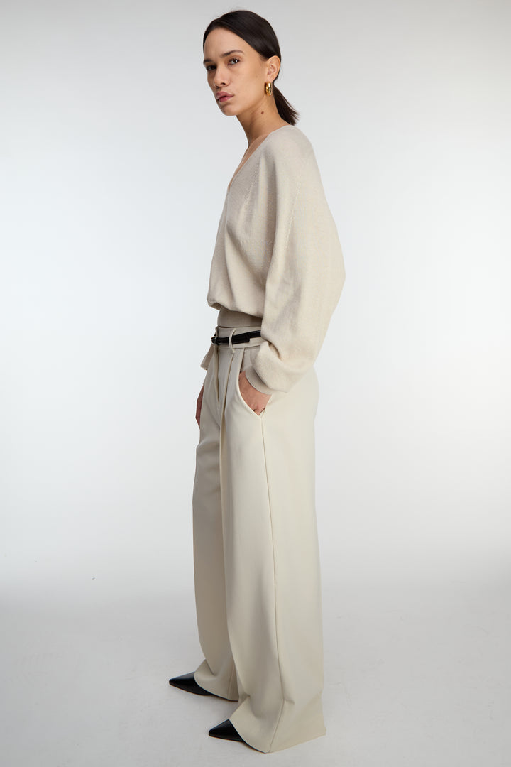 3D KNIT V-NECK SWEATER in Peyote Oat — alternate angle