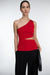 One shoulder knit tank with cutout in cherry — main image