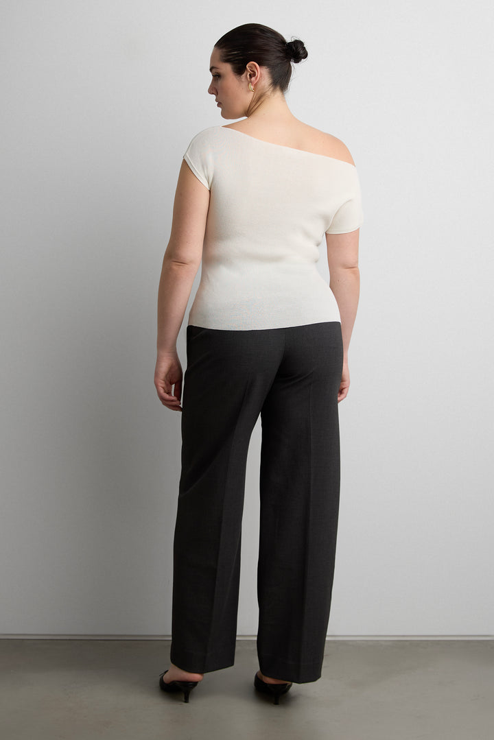 ASYMMETRICAL OFF THE SHOULDER CAP SLEEVE SWEATER in Cream — alternate angle