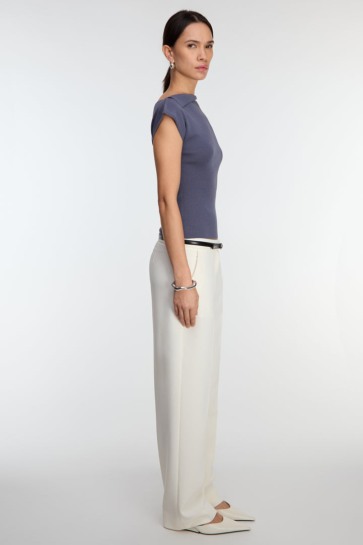 ASYMMETRICAL OFF THE SHOULDER CAP SLEEVE SWEATER in Grisaille — alternate angle