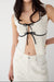 Square neck tie front knit tank top in cream black — main image