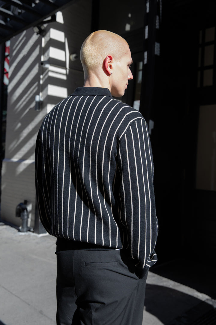 STRIPED RUGBY SWEATER in Black Birch — alternate angle